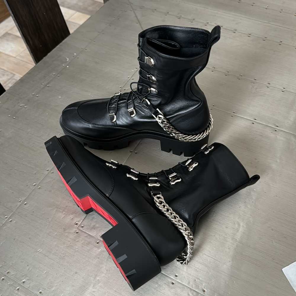 Christian Louboutin horse flat black leather boot bootie military weather  36.5 - Picture 4 of 10